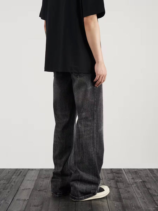 ZAPRE Relax Fit Stone Washed Black Jeans