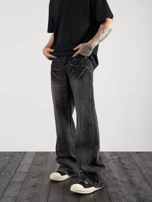 ZAPRE Relax Fit Stone Washed Black Jeans